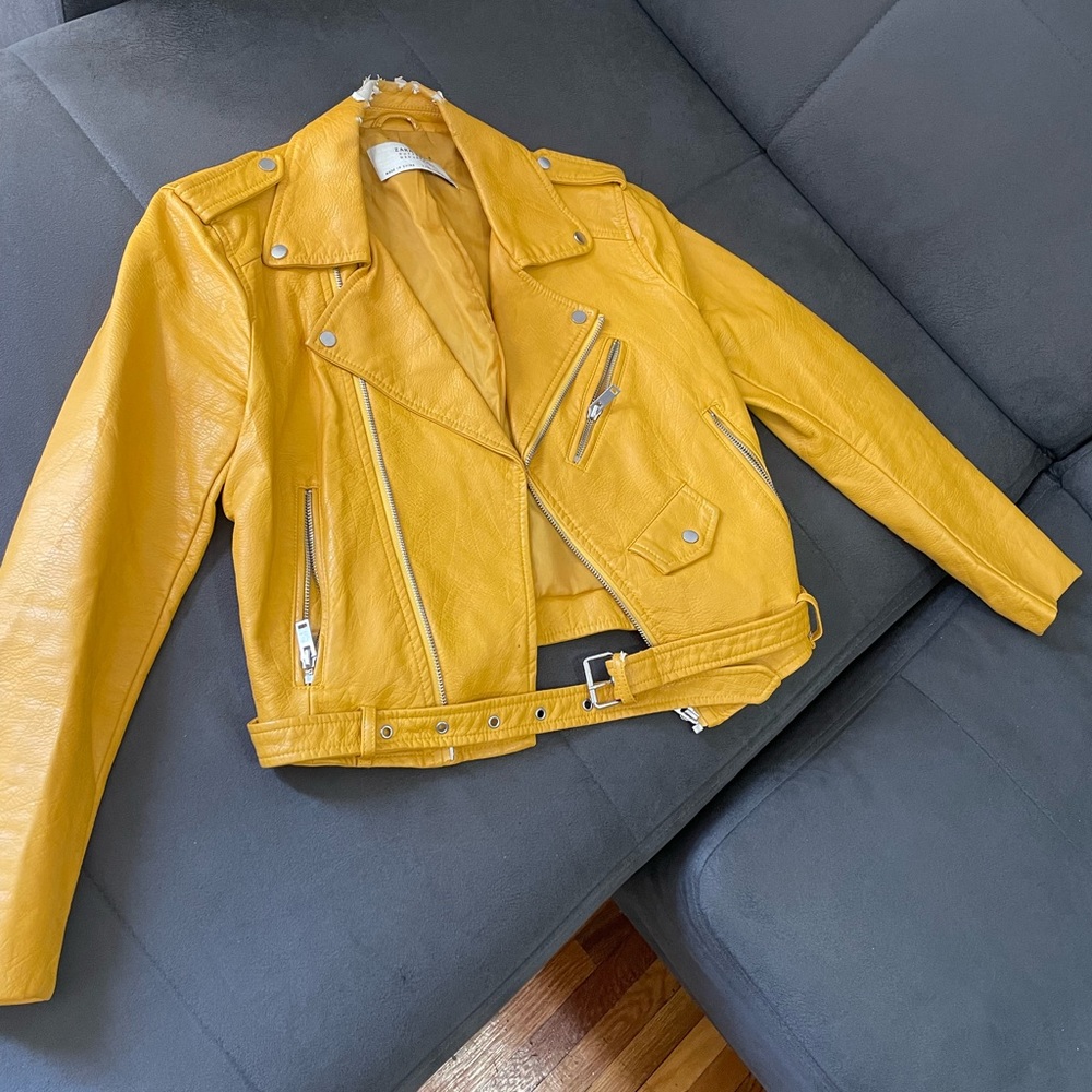 Yellow Zara leather jacket size small